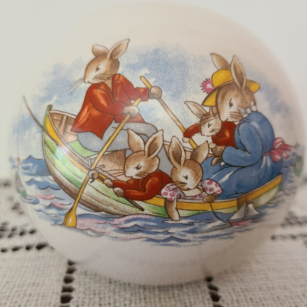 Royal Doulton Bunnykins Money Ball - Bunny Family Fishing in Row Boat - Vintage
